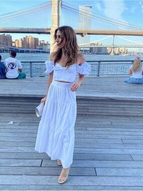 STAUD White Tiered Maxi Skirt